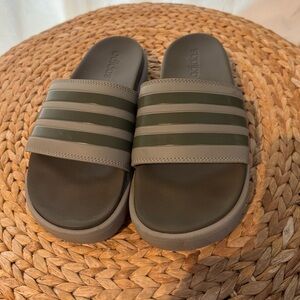 Adidas platform slides olive green